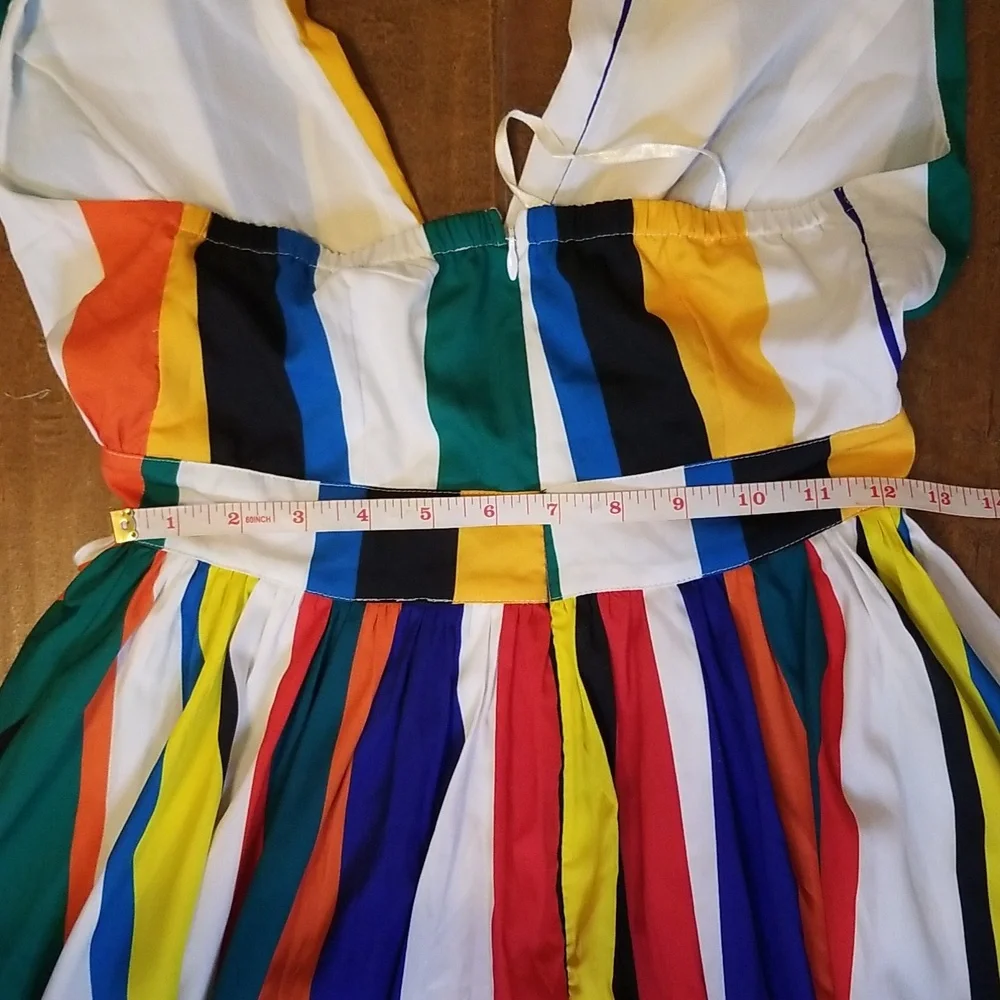 Boston Proper Vertical Backless Striped Halter Top Sleeveless Maxi Dress - Picture 8 of 14